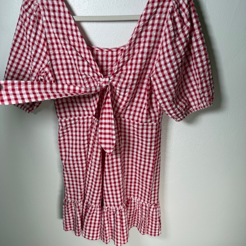 NWT LOFT Size 8 Picnic Gingham Cotton Puff Sleeve Dress Cottagecore Seersucker - Picture 6 of 12